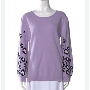 Two Bees Cashmere Lavender Sweater, XS Balloon Sleeves Leopard Spots
